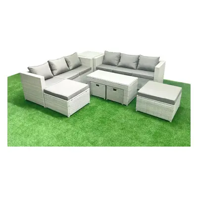 Fimous Outdoor Rattan Garden Furniture Set with Grey Cushions Luxury Seater with Coffee Table an