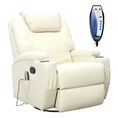 (Beige) WestWood Bonded Leather Massage Recliner Chair Cinema Sofa Armchair Swivel Heat