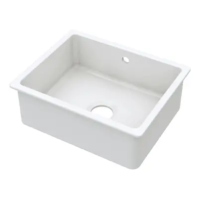 Fireclay Single Bowl Square Undermount Kitchen Sink, Central Waste & Overflow, 548mm - White