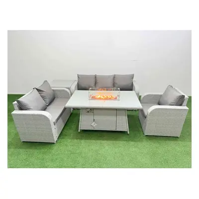 Fimous Patio PE Wicker Seater Outdoor Rattan Furniture Sofa Sets with Firepit Dining Table Loves