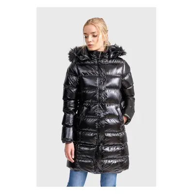 (UK 8) BRAVE SOUL Monroelong high shine longline coat in black