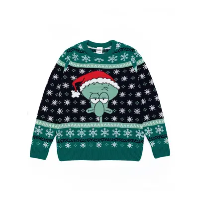 (S, Green) SpongeBob SquarePants Mens Squidward Christmas Jumper