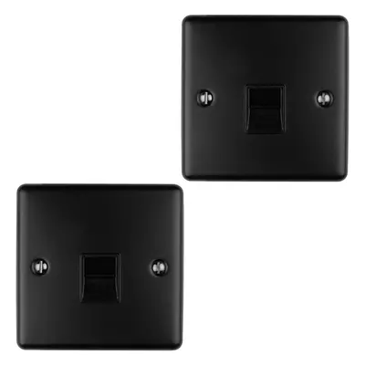 2 PACK Gang Single BT Telephone Master Socket MATT BLACK Wall Plate Outlet