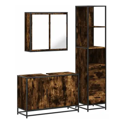 (smoked oak) vidaXL Piece Bathroom Furniture Set Black Engineered Wood bathroom cabinet