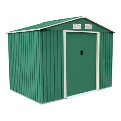 Charles Bentley 8Ft X 6Ft Dark Green Metal Garden Storage Shed Zinc Floor Frame