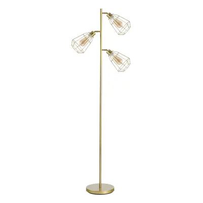 HOMCOM Industrial Steel Birdcage Floor Lamp w/ Lights Switch Gold