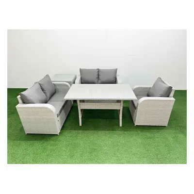 Fimous High Back Poly Rattan Garden Furniture Set with Reclining Chair Loveseat SofaIndoor Outdo