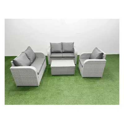 Fimous High Back Poly Rattan Garden Furniture Set with Rectangular Coffee Table Indoor Outdoor P