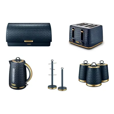 Tower EMPIRE Midnight BLUE Kettle Slice Toaster Canisters Breadbin Towel & Mug