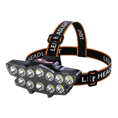 (Black) 12*P90 LED Headlamp USB Rechargeable Long Shoot Modes Bike Head Torch Flashlight Waterpr