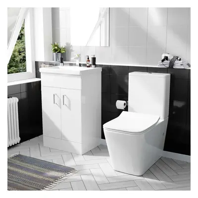 Nes Home 500mm Basin Vanity & Rimless Close Coupled Modern Toilet White