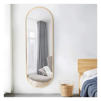 (Gold) Modern Oval Metal Full Length Wall Mirror 40cm W x 120cm H