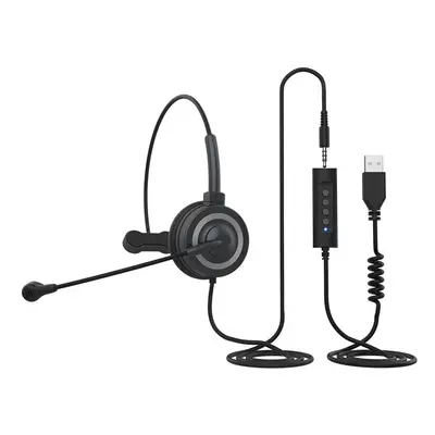 (Grey) Call Center 3.5mm/USB Headset Telephone Headphone with Microphone Business Wired Headphon