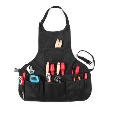 (Black) Waterproof Canvas Gardening Tool Apron Tools Bag with Pockets Adjustable Size