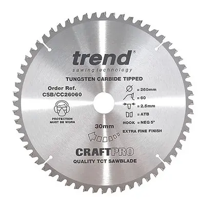 CraftPro TCT Negative Hook Cross-Cutting Mitre Saw Blade, 305mm Diameter, 30mm Bore, Teeth, 3mm 