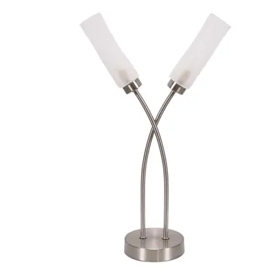 ValueLights Maya Chrome Way Curved Cross Over Reed Shaded Table Lamp