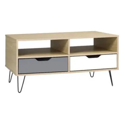 Bergen Drawer Coffee Table MDF Drawer Base-Metal Feet White/Grey