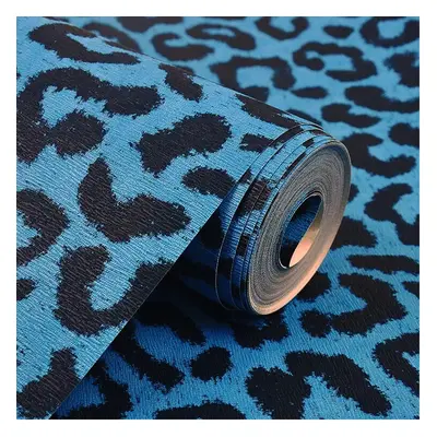 (Blue) 10M Modern Animal Leopard Matt Waterproof Embossed Textured PVC Wallpaper Roll