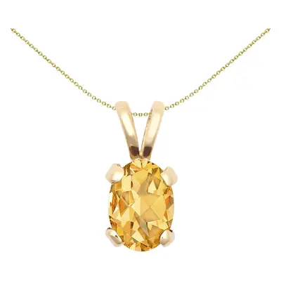 Jewelco London Ladies Solid 9ct Yellow Gold Amber Oval Citrine Claw Solitaire Charm Pendant, 7x5