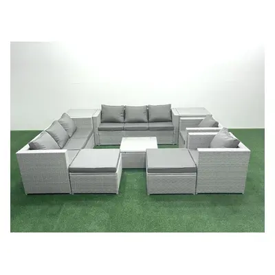 Fimous Outdoor Rattan Sofa Garden Furniture Set with Armchairs Square Coffee Table Big Footstool