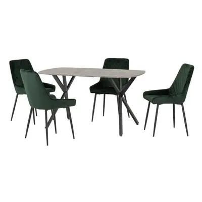 (Emerald Green Velvet) Athens Concrete Effect/Black Rectangular Dining Set with Avery Chairs - T