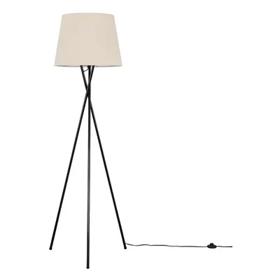 Modern Gloss Black Metal Tripod Floor Lamp with a Beige Tapered Shade