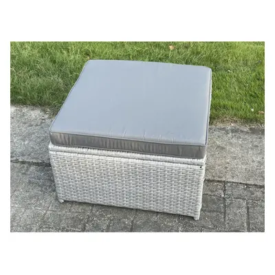 Fimous Light Grey Rattan Footstool Patio Outdoor Garden Furniture Accessory With Thick Dark Grey