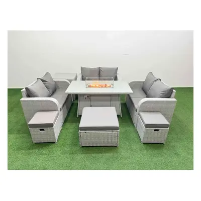 Fimous Seater PE Wicker Rattan Furniture Sofa Sets with Firepit Dining Table Seater Love Sofa St