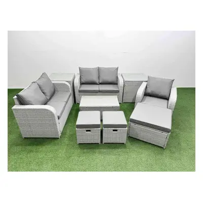 Fimous High Back Poly Rattan Garden Furniture Set with Rectangular Coffee Table Indoor Outdoor P