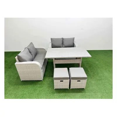 Fimous Seater Outdoor Love Sofa Set Rattan Garden Furniture Set with Rectangular Dining Table Sm