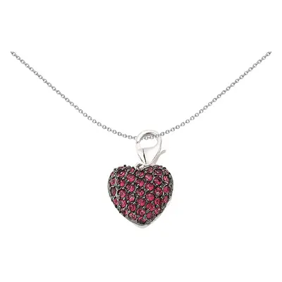 Jewelco London Unisex Sterling Silver Ruby-Red Crystal 3D Cushion Love Heart Lobster Clasp Link 