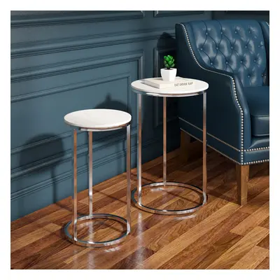 Nesting Table, Set Round Side Table Chrome Glossy End Table for Living Room