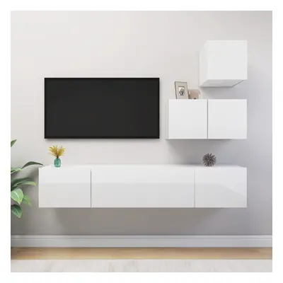 vidaXL TV Cabinet Set Piece High Gloss White Chipboard Stand Living Room