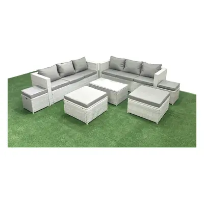 Fimous Pieces Rattan Garden Furniture Set Outdoor Garden Sofa Coffee Table Set with Footstools L