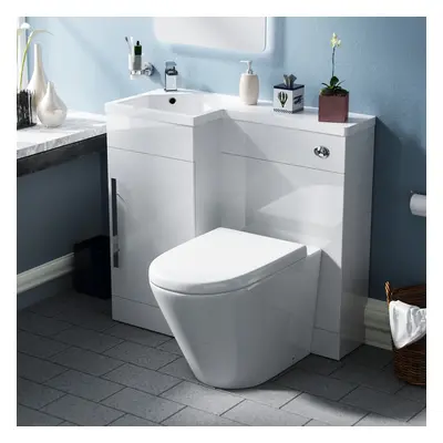 Revune | 900mm LH BTW Toilet, WC Unit & Resin Basin White Flat Pack