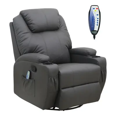 (Grey) WestWood Bonded Leather Massage Recliner Chair Cinema Sofa Armchair Swivel Heat