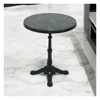 Black Marble Effect cm round bistro table with a cast iron base