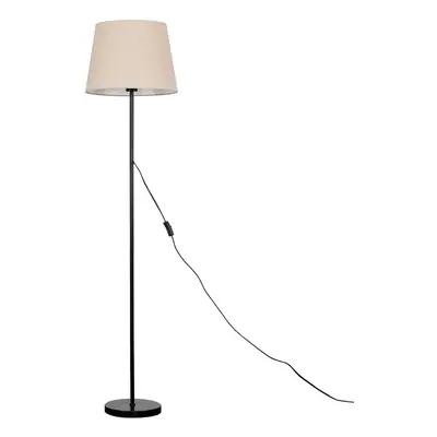 Modern Standard Floor Lamp in a Black Metal Finish with a Large Beige Tapered Light Shade