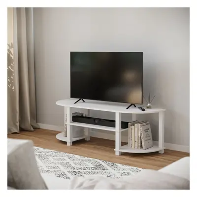 (White with White legs) Wide TV Unit Stand S-Tube Entertainment Centre Storage Shelf Living Room