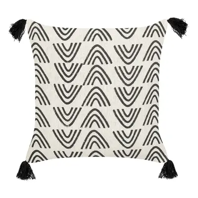 Cotton Cushion Geometric Pattern with Tassels x cm White and Black MAYS