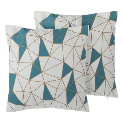 Set of Decorative Cushions CLARKIA Cotton x cm Blue Geometric Pattern