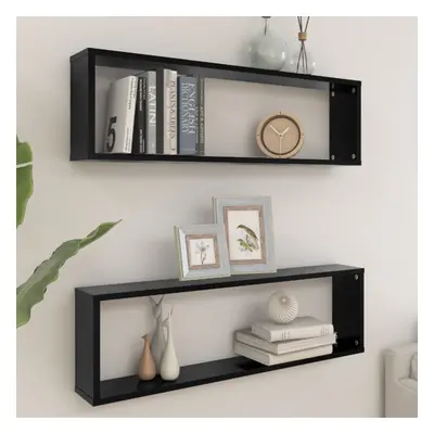 vidaXL 2x Wall Cube Shelves Black Chipboard Storage Hanging Floating Shelf