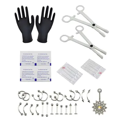 Fingertoys PCS Professional Body Piercing Kit, Surgical Steel 14G 16G Belly Ring Tongue Nipple N