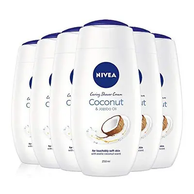 NIVEA Shower Cream Gel, Indulgent Moisture Coconut, Pack of (6 x 250ml), Moisturising Shower Gel