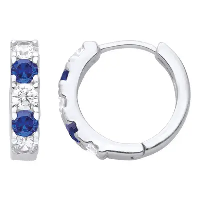 Jewelco London Ladies Rhodium Plated Sterling Silver Blue CZ Alaternating Eternity Huggie Hoop E