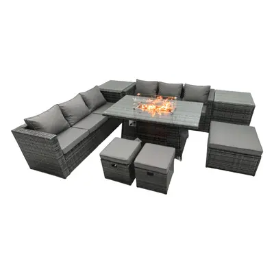 Fimous Rattan Garden Furniture Firepit Dining Set Seater Lounge Sofa Table Set with Side Table F