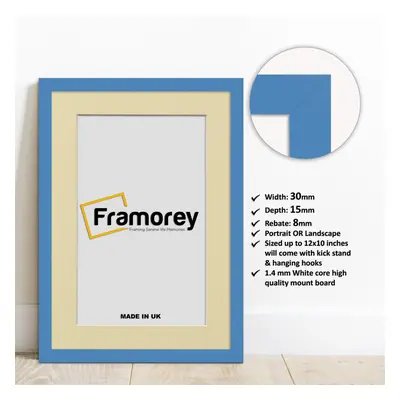 (A2 Pic (A1 Frame)) Blue Picture Frame Photo Frames With Ivory Mount Wall Art Hanging Frame Home