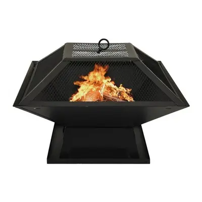 2-in-1 Fire Pit and BBQ with Poker 46.5x46.5x37 cm Steel