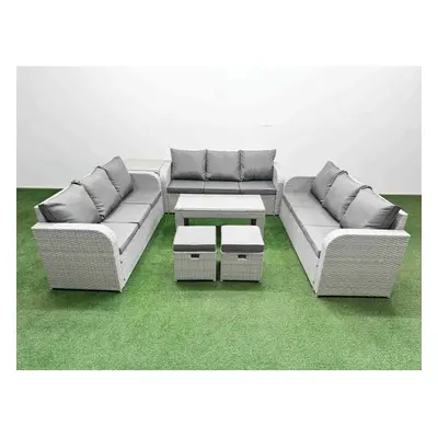 Fimous PE Rattan Lounge Sofa Set Seater Outdoor Garden Furniture Set with3 Seater Sofa Stools Si