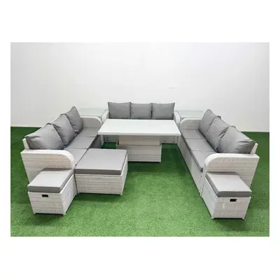 Fimous PE Rattan Lounge Sofa Set Seater Outdoor Garden Furniture Set with Seater Sofa Stools Sid